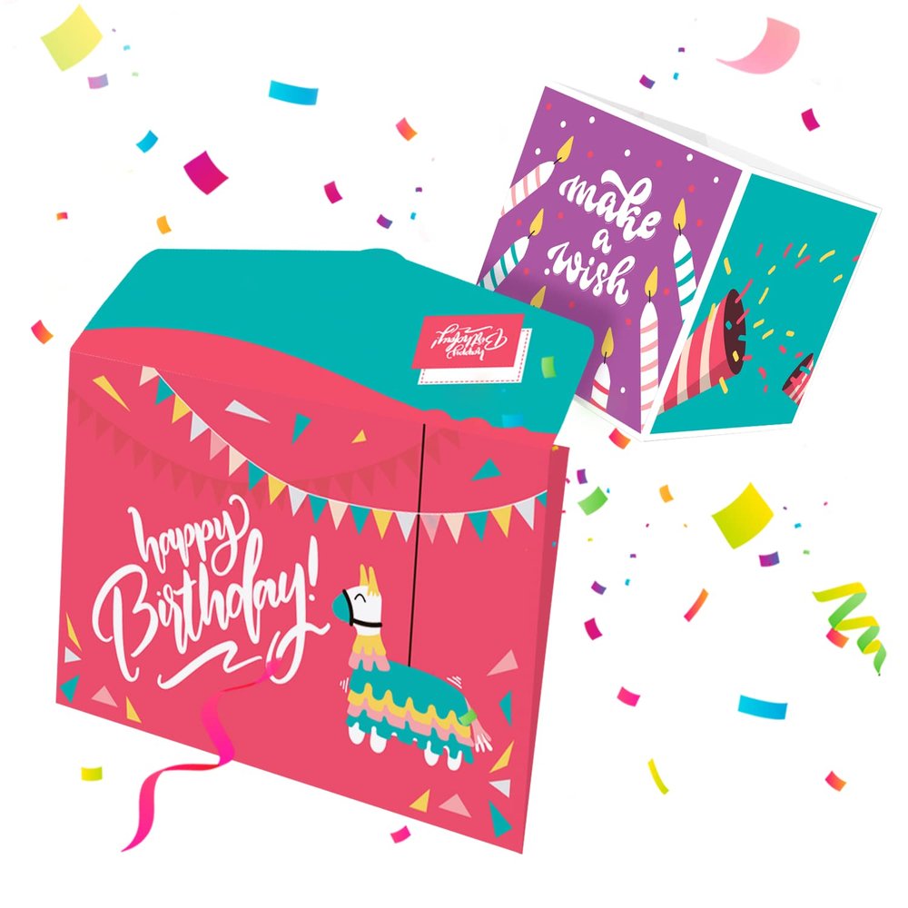 FETTIPOP Exploding Confetti Envelope Birthday Card (Llama)