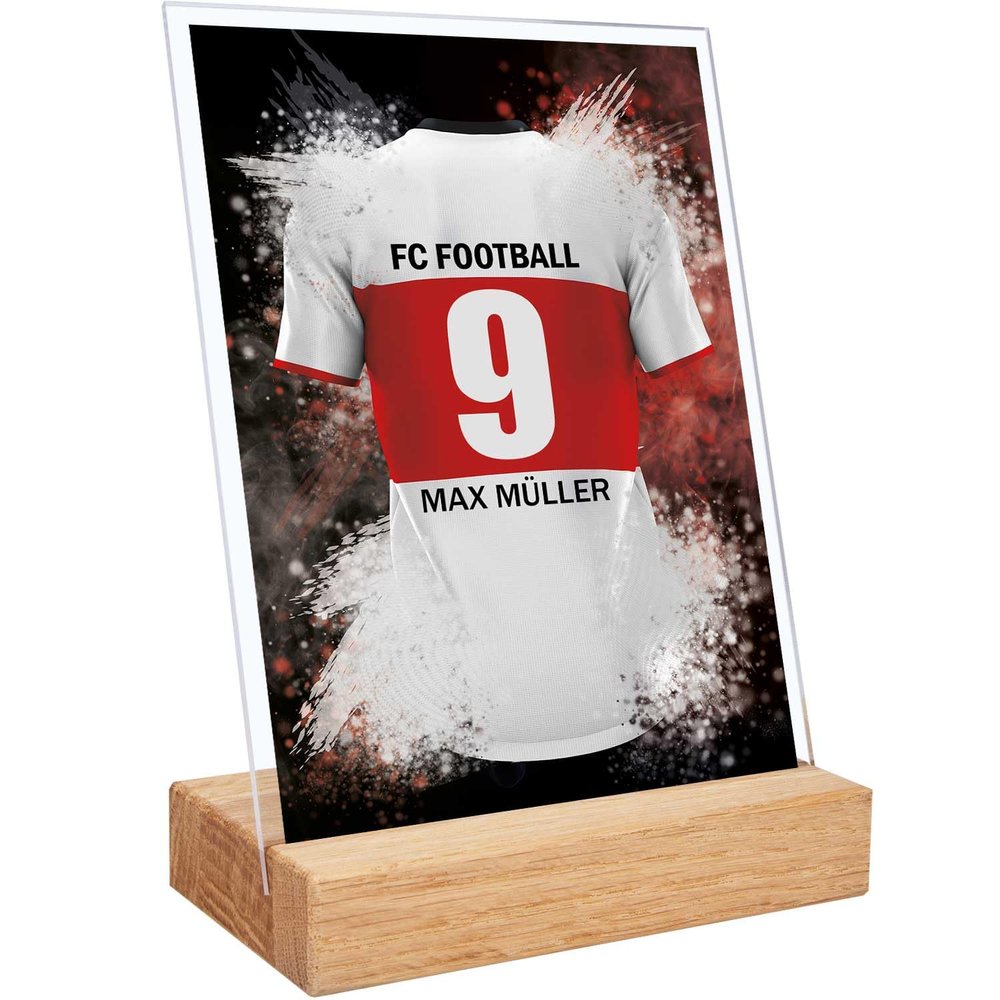 GRAVURZEILE Personalized Soccer Jersey Picture on Acrylic Glass, Stuttgart Jersey, 20 x 30 cm