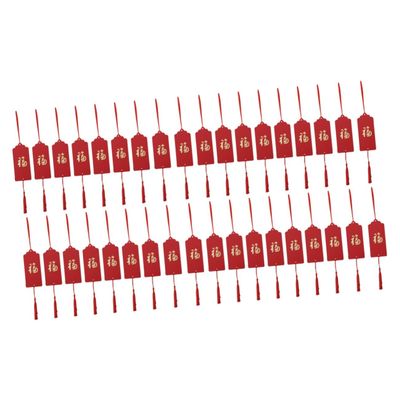 Operitacx 60 Red New Year Hanging Tags with Red Ribbons and Tassels