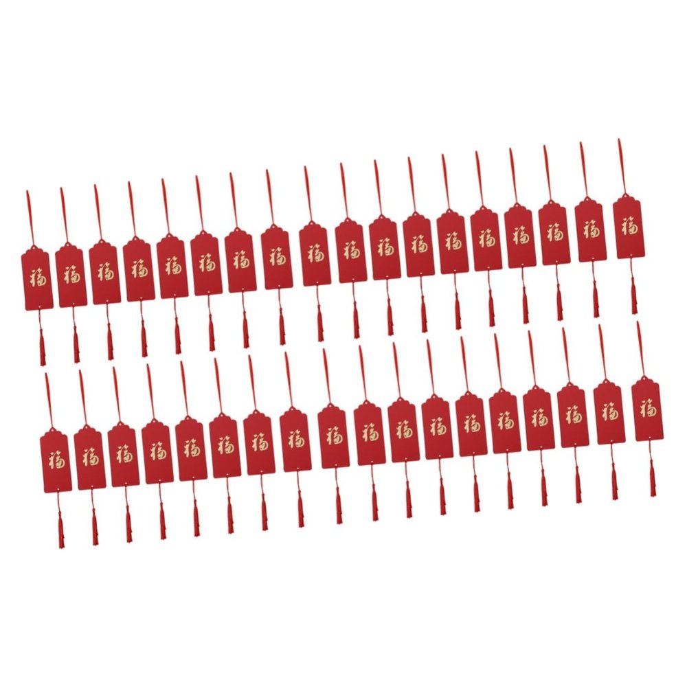 Operitacx 60 Red New Year Hanging Tags with Red Ribbons and Tassels