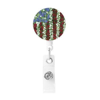 American Patriotic Flower Retractable Badge Reel with Clip and Key Ring