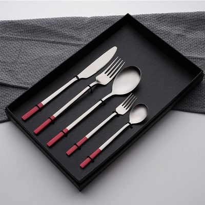 ESSONIO 40-Piece Stainless Steel Flatware Set for 8, Red Handles