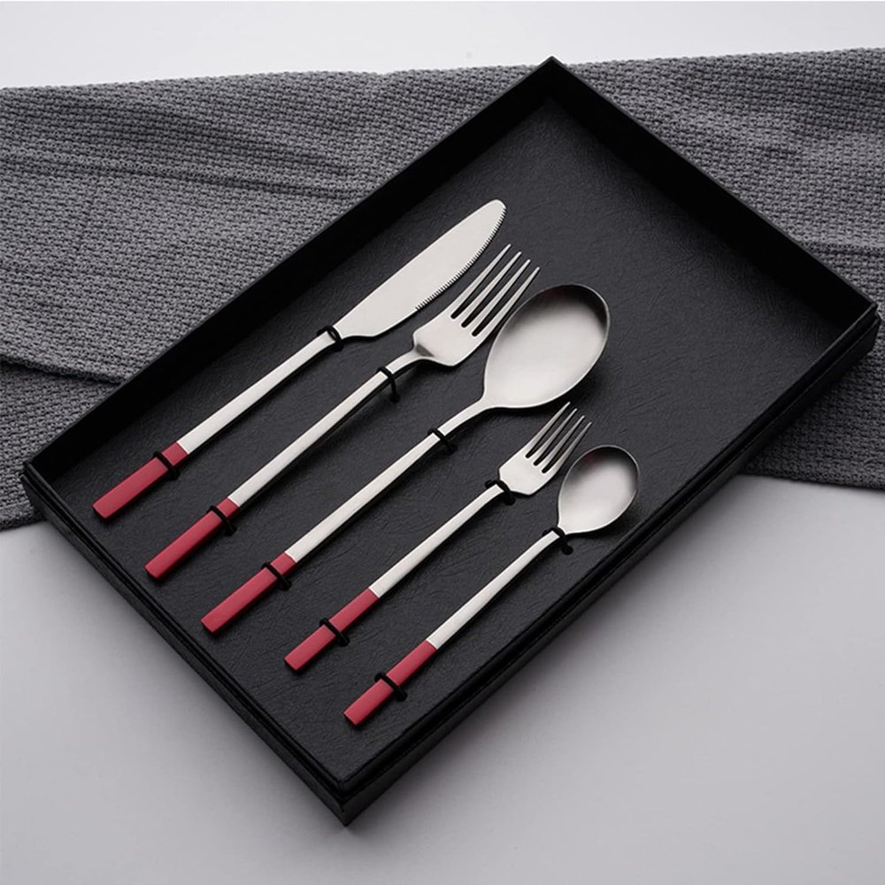 ESSONIO 40-Piece Stainless Steel Flatware Set for 8, Red Handles
