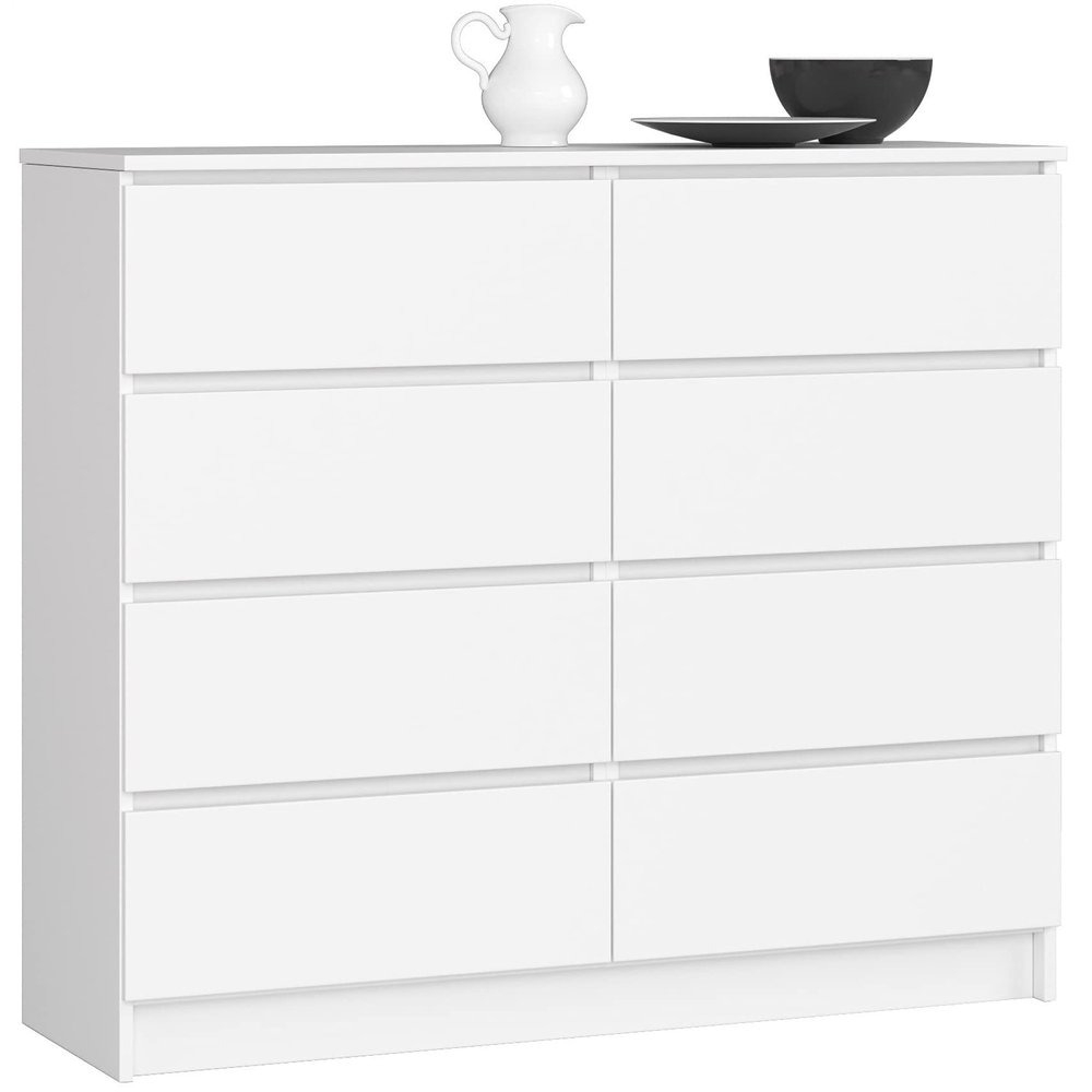 AKORD K-120 Dresser with 8 Drawers, White, 120 x 99 x 40 cm