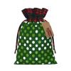 SSIMOO Green Polka-Dot Gift Bags with Drawstring, Patchwork Jute, Reusable view 1