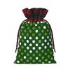 SSIMOO Green Polka-Dot Gift Bags with Drawstring, Patchwork Jute, Reusable view 2