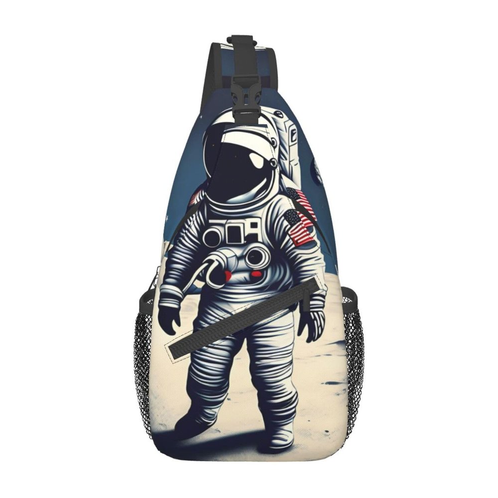 SSIMOO Versatile Travel Hiking Backpack, Astronaut on the Moon, for Outdoor Cycling, Chest Pocket, One Size