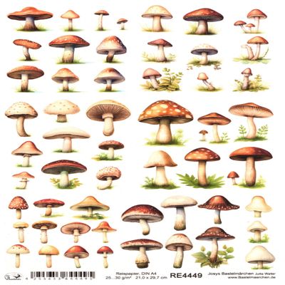 Josys Bastelmärchen A4 Rice Paper, Straw Silk Decoupage, Mushrooms, Forest Mushrooms, Fly Agaric RE4449