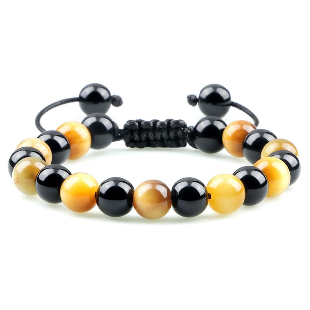 OutFyt Natural Yellow Tiger's Eye Chakra Crystal Bracelet, Adjustable Beaded Bracelet for Women and Men