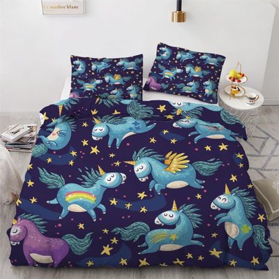 ROUSKI Unicorn Duvet Cover Set 135 x 200 cm, 4-Piece, 100% Microfiber, Reversible Stars Design