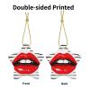 Red Lips Kiss Christmas Star Ceramic Hanging Ornament view 3
