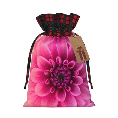 Pink Dahlia Drawstring Gift Bags for Christmas and Birthdays
