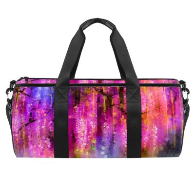 Duffel Bag for Women and Men, Purple Watercolor with Red and Yellow Flowers, 17.7 x 9 x 9 in