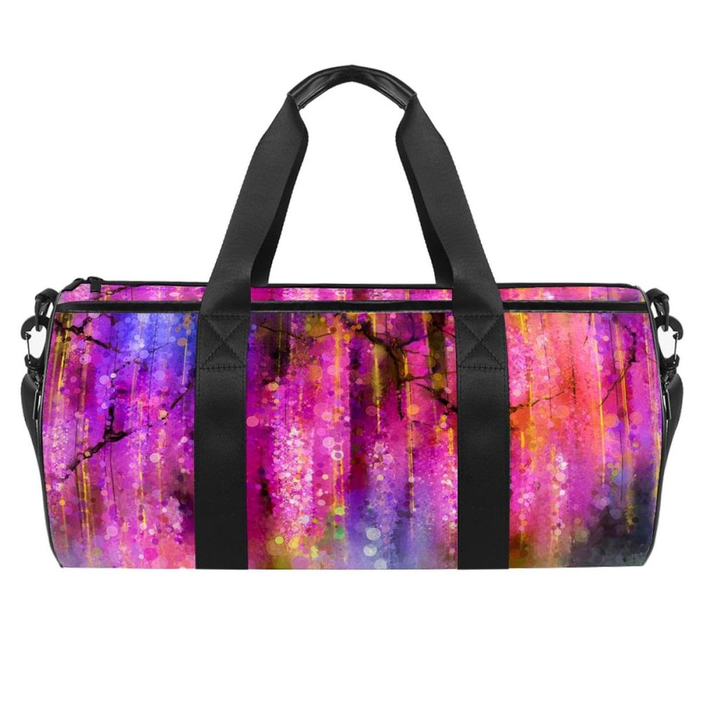 Duffel Bag for Women and Men, Purple Watercolor with Red and Yellow Flowers, 17.7 x 9 x 9 in