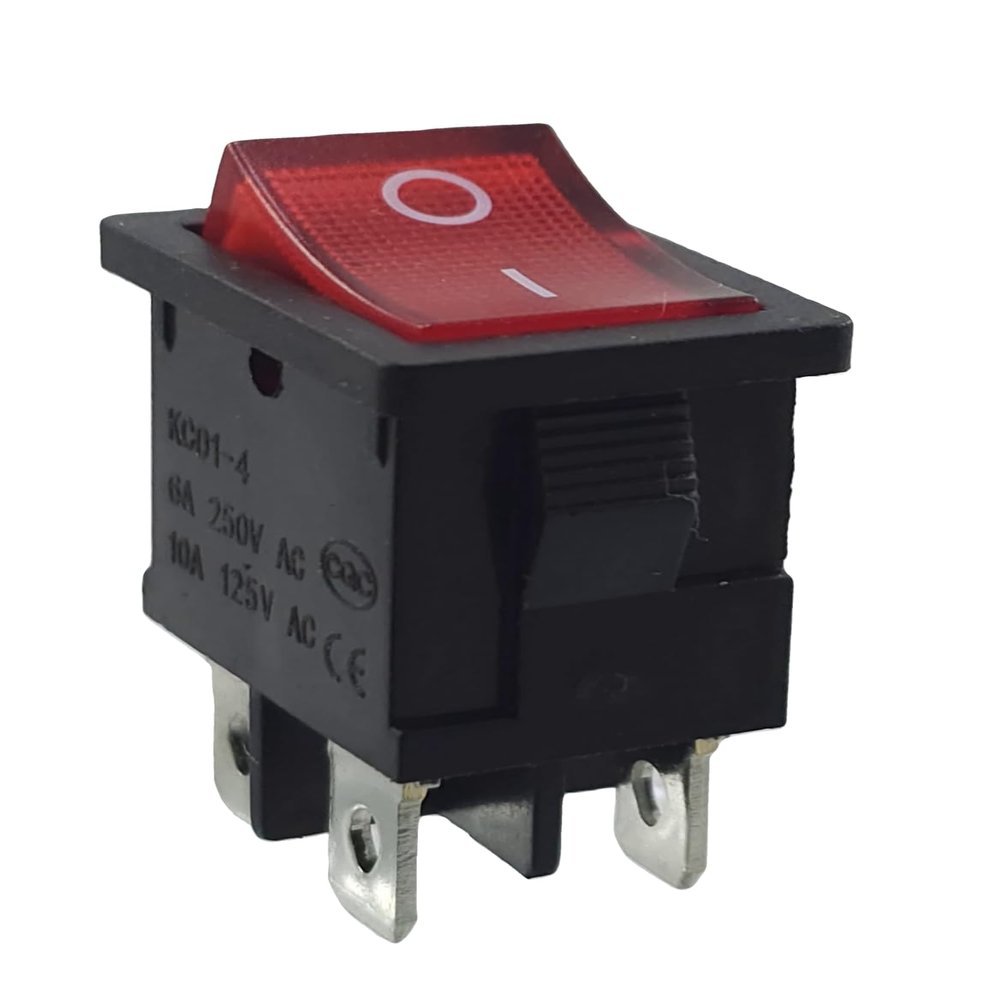 Red Panel-Mount Rocker Switch 19 x 13 mm, 6 A, 250 V AC, 4-Pin, Illuminated