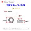 5-Pack M12-1.25 Metric 304 Stainless Steel Fine-Thread Hex Nuts view 2