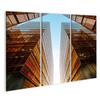 Islandburner Canvas Wall Art, Golden Office Building Facade and Blue Sky, 3-Piece Panorama Set view 1