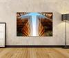 Islandburner Canvas Wall Art, Golden Office Building Facade and Blue Sky, 3-Piece Panorama Set view 2