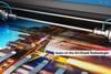 Islandburner Canvas Wall Art, Golden Office Building Facade and Blue Sky, 3-Piece Panorama Set view 3