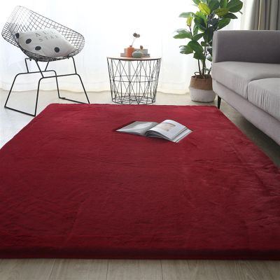 ZWPILY Washable Faux Fur Rug, Soft Living Room Rug with Non-Slip Backing, Dark Gray/Red, 200 x 300 cm