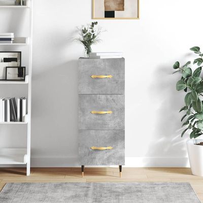 Homgoday Sideboard with 3 Drawers, Concrete Gray, 34.5 x 34 x 90 cm