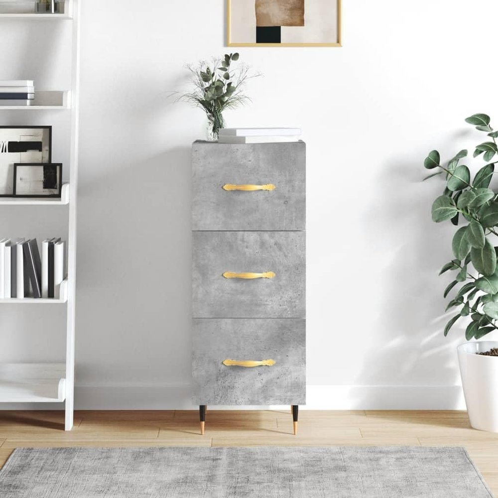 Homgoday Sideboard with 3 Drawers, Concrete Gray, 34.5 x 34 x 90 cm