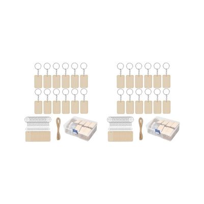 Paowsietiviity 2-Set Blank Keychain Kit with Unfinished Wood Tags and 10 m Rope
