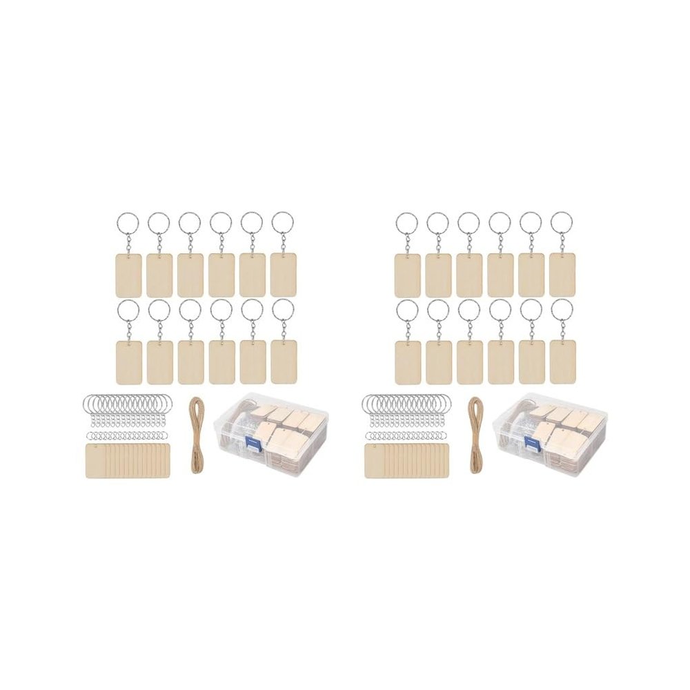 Paowsietiviity 2-Set Blank Keychain Kit with Unfinished Wood Tags and 10 m Rope