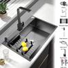 Black Single-Bowl Kitchen Sink, Top- and Bottom-Mount, 3 Installation Methods, 75 x 45 cm view 2