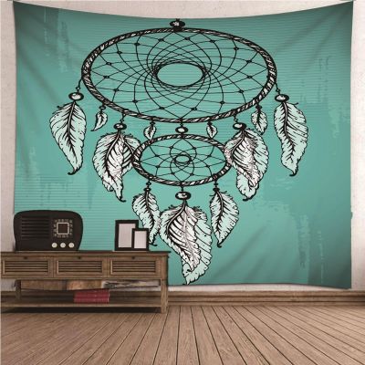 Aotiwe Boho Wall Tapestry, Blue-Green Dreamcatcher, Polyester, 150 x 130 cm
