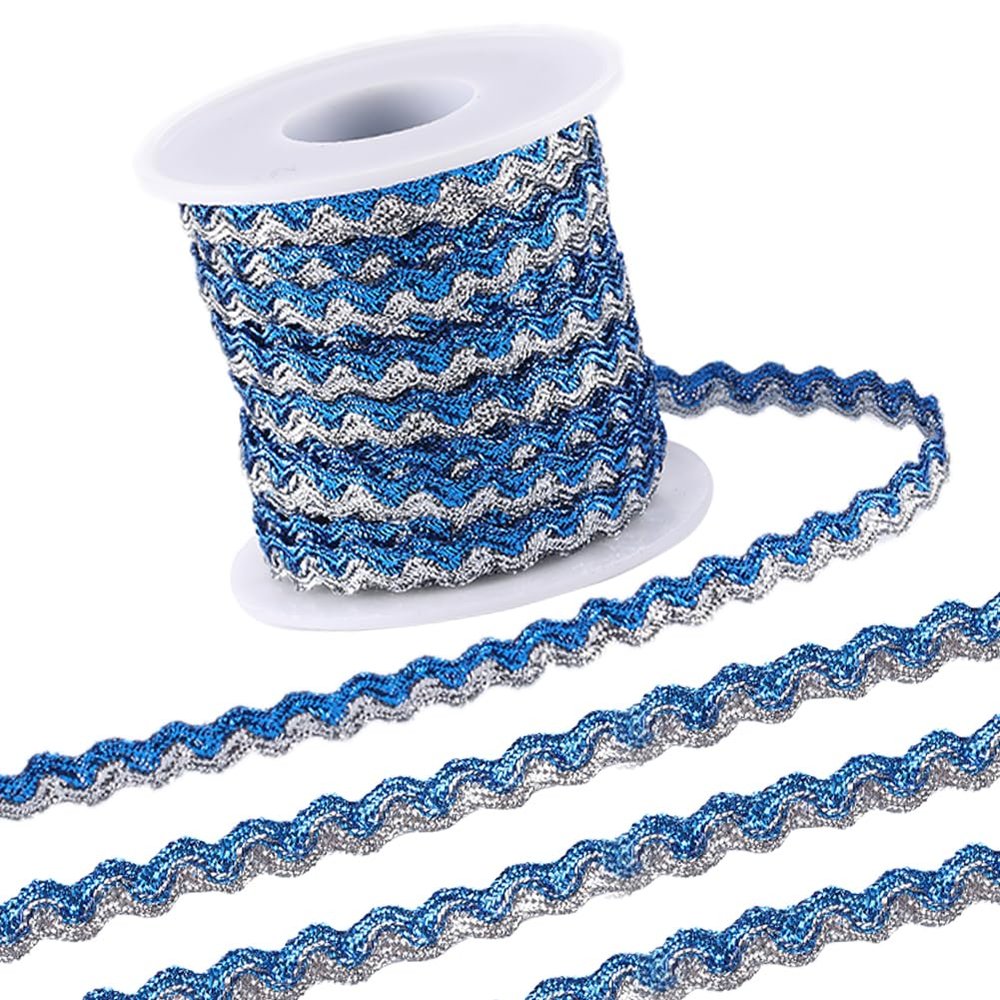 GORGECRAFT 15 m x 5 mm Two-Tone Sparkle Rickrack Trim, Blue and Silver