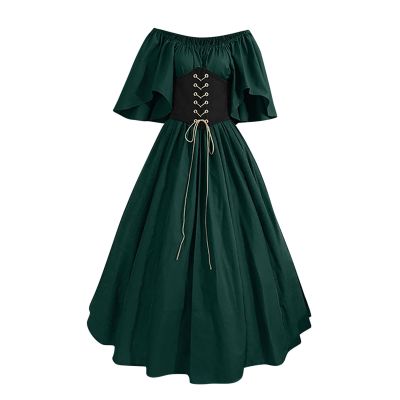 Singular-Point Angel Devil Costume for Adults, Women's White Floor-Length Gothic Halloween Dress, Green, S
