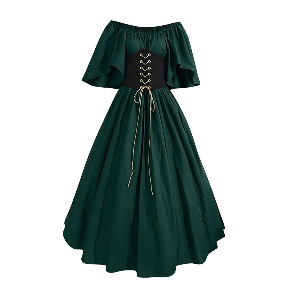 Singular-Point Angel Devil Costume for Adults, Women's White Floor-Length Gothic Halloween Dress, Green, S