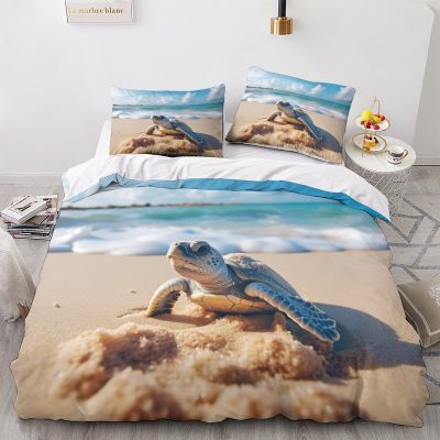 GEEYOU Sea World Turtle Duvet Cover Set, 100% Polyester, Double 200 x 200 cm