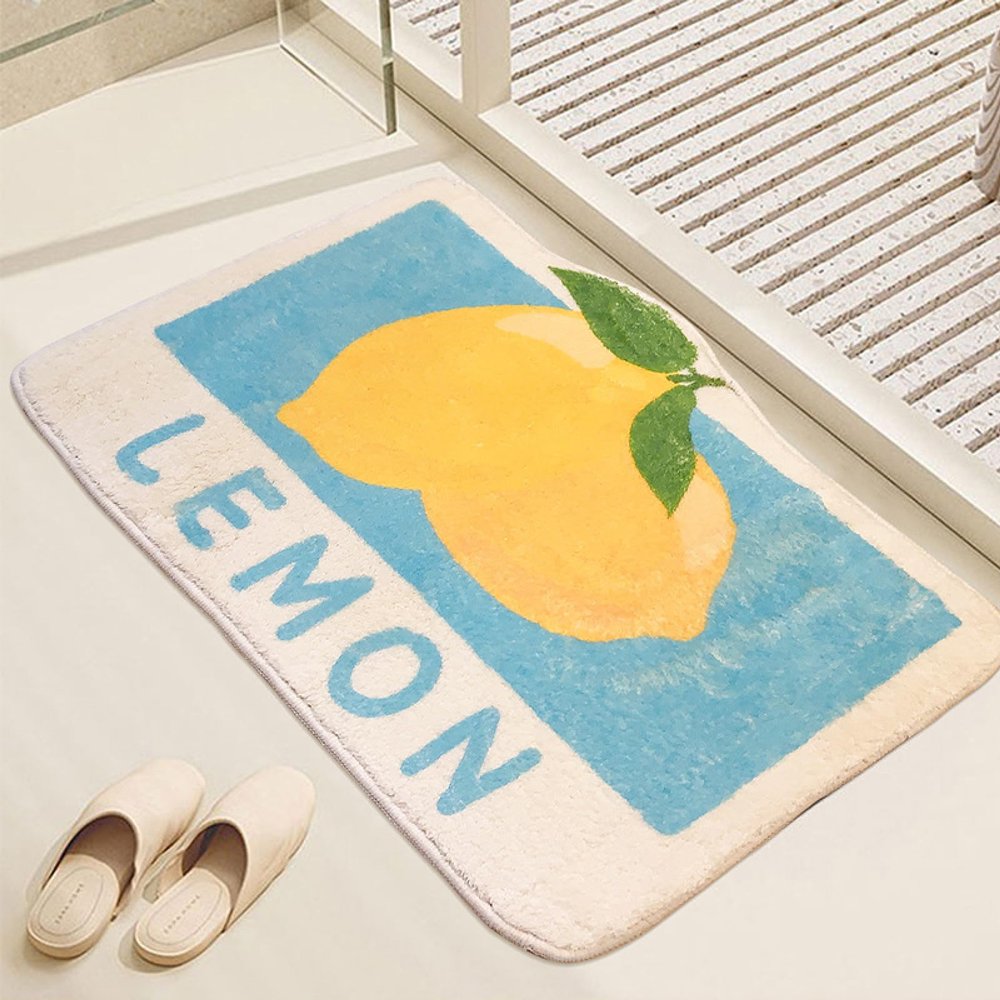 Blue Lemon Bathroom Rug, Non-Slip, Soft, Washable, 50 x 80 cm