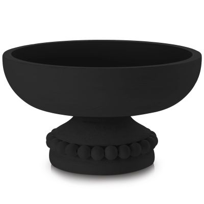 Amyhill Distressed Beaded Wood Pedestal Bowl, Black