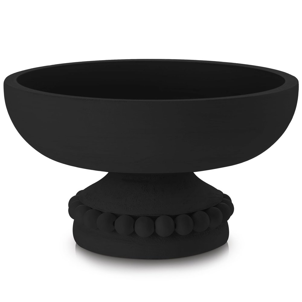 Amyhill Distressed Beaded Wood Pedestal Bowl, Black