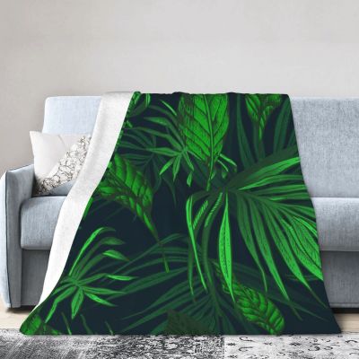 Green Tropical Plant Print Fleece Throw Blanket