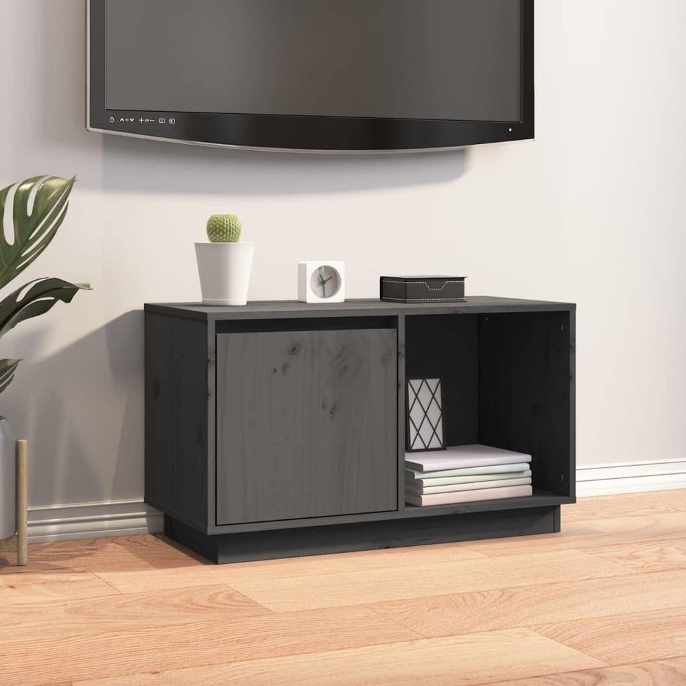 Gray Solid Pine Wood TV Stand, 74 x 35 x 44 cm