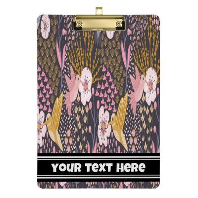 Personalized Acrylic Clipboard, Add Your Text, A4/Letter Size, Low-Profile Clip, 12.0 x 9.0 in, Gold Clip, Hummingbird, Bird, Flower