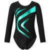 Alvivi Girls' Long-Sleeve Color-Block Gymnastics Leotard, Blue/Green, 134-140 view 1