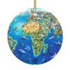 World Landmarks Map Printed Ceramic Christmas Tree Ornament with Gold String view 1