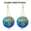 World Landmarks Map Printed Ceramic Christmas Tree Ornament with Gold String view 3