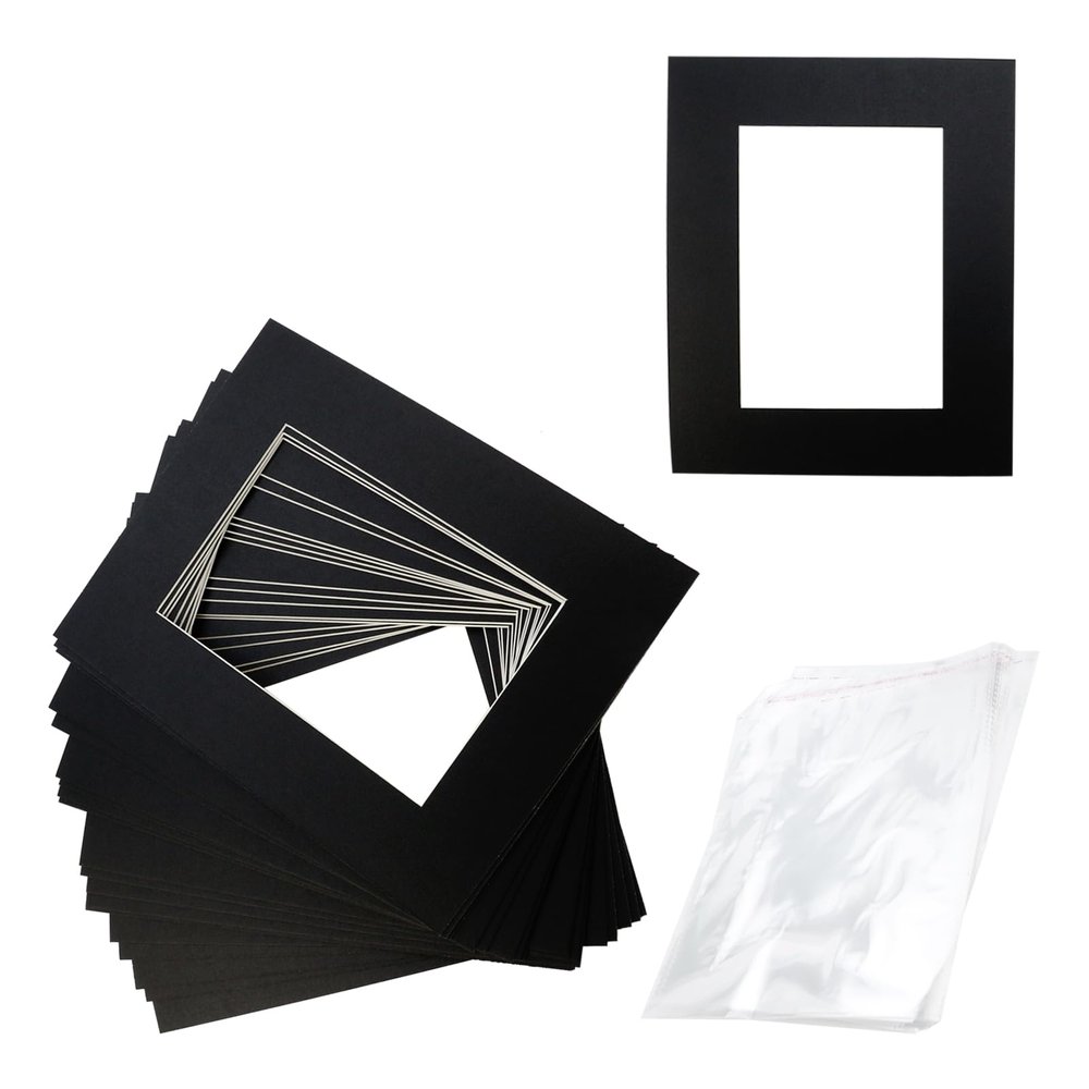 Pastlla 20-Pack Black Pre-Cut Mats, 20 x 25 cm, for 12.7 x 17.8 cm Photos