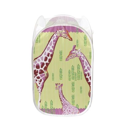 FANSU Pop-Up Laundry Hamper, Giraffe Pattern, 2-Pack, Pink Giraffe (L)