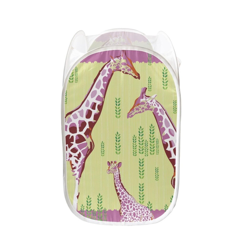 FANSU Pop-Up Laundry Hamper, Giraffe Pattern, 2-Pack, Pink Giraffe (L)