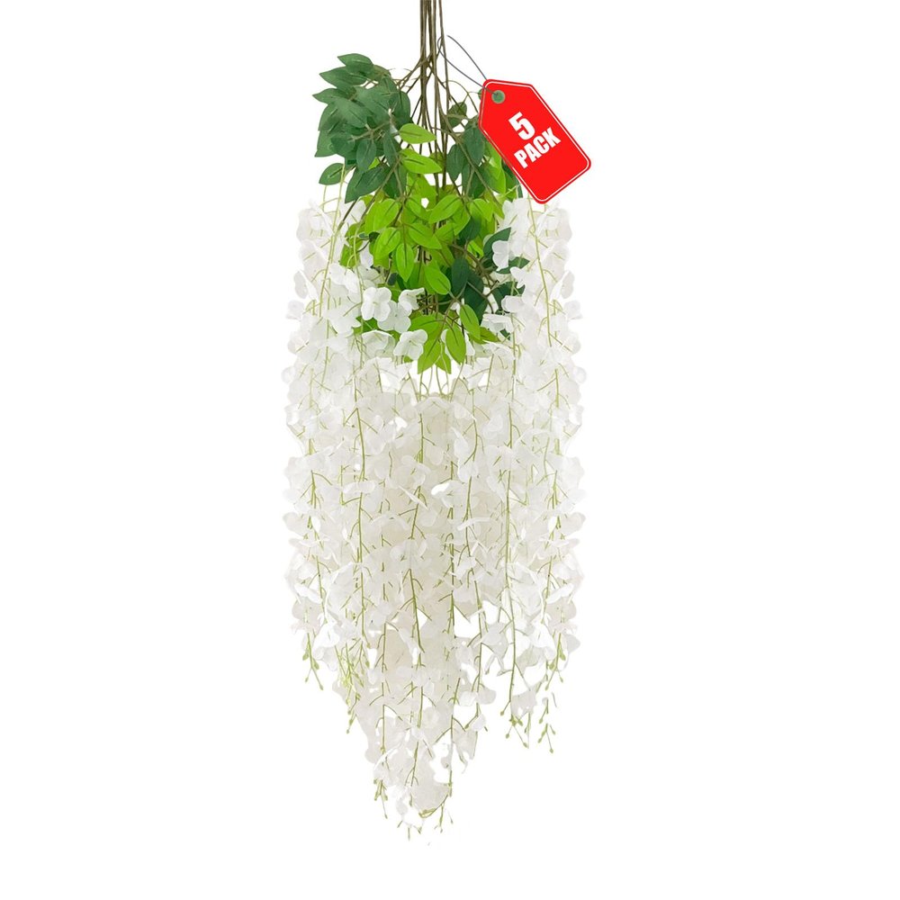 ZEBMOON White Artificial Wisteria Garland, 5-Pack