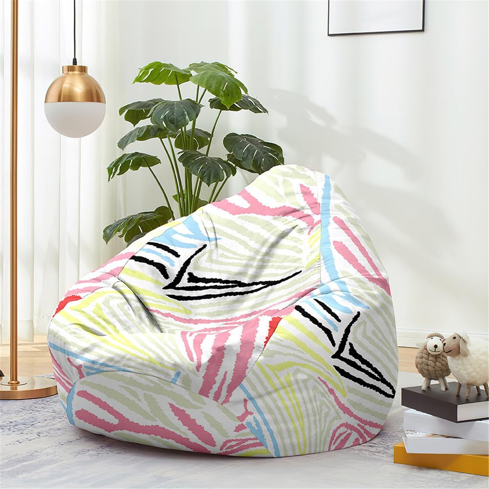 Highdi Bean Bag Cover Without Filling for Children and Adults, Zebra Print, Washable Indoor/Outdoor Lounger Cover, 90 x 110 cm