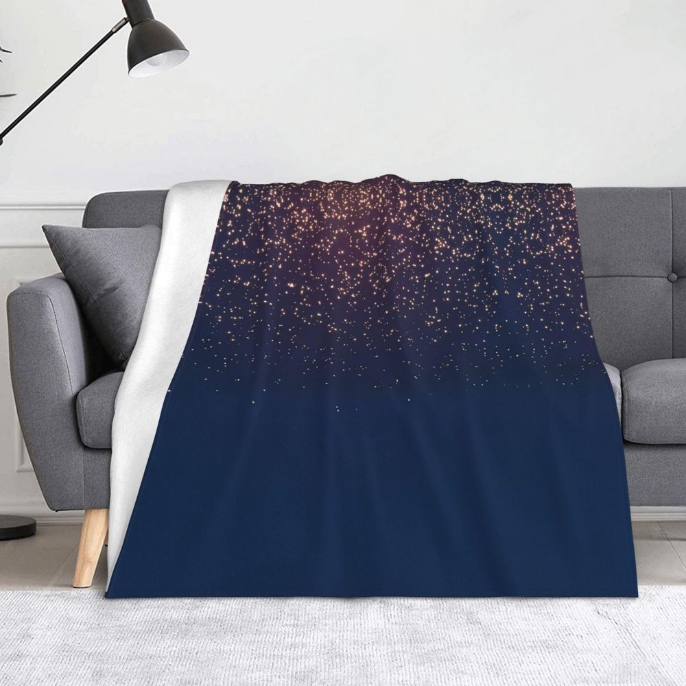 Elkine Lightweight Blanket for Couch, Bed, and Home Decor, Sky and Stars Pattern, Navy Blue, 152 x 127 cm