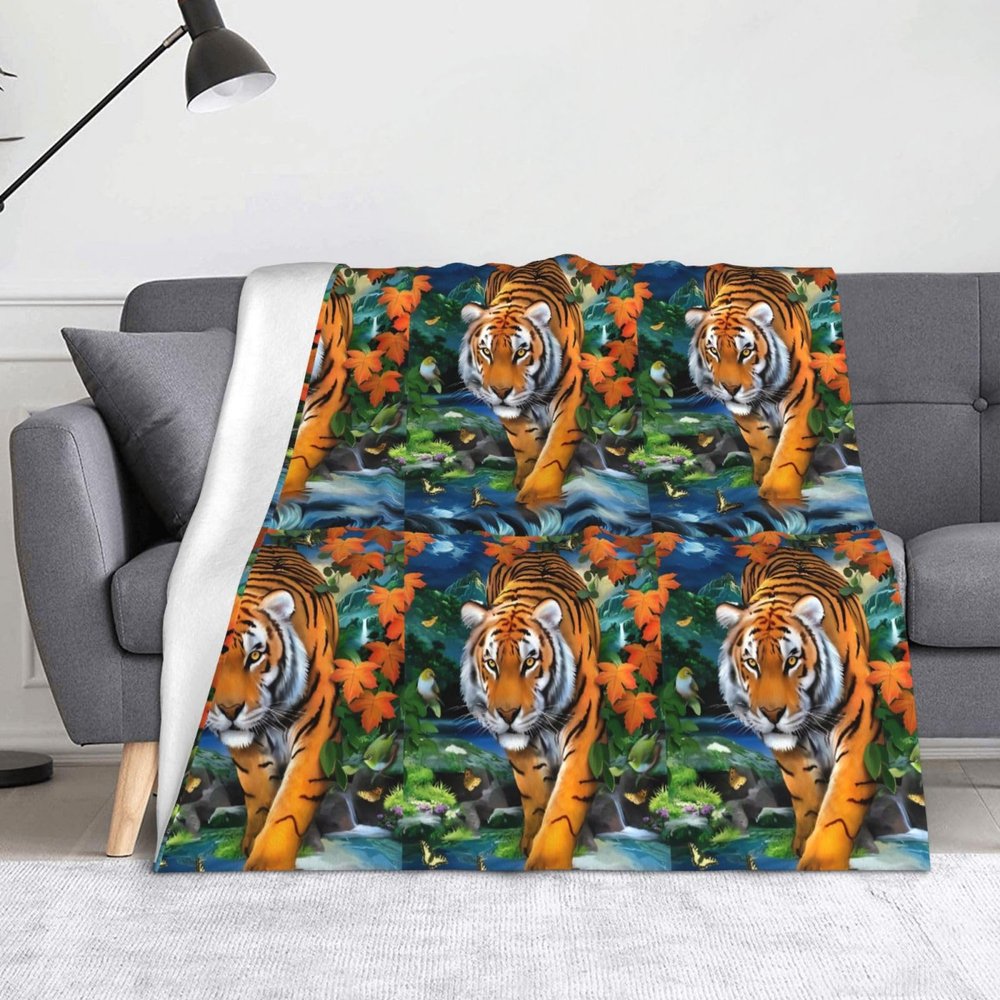 Elkine Tiger Butterfly Bird Lightweight Blanket for Couch, Bed & Home Decor, 152.4 x 127 cm